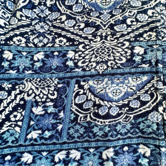 LUCKY BRAND Bell Sleeve Tie Neck Knit Top Blue White Elastic Hem Boho Women's M - Picture 4 of 12